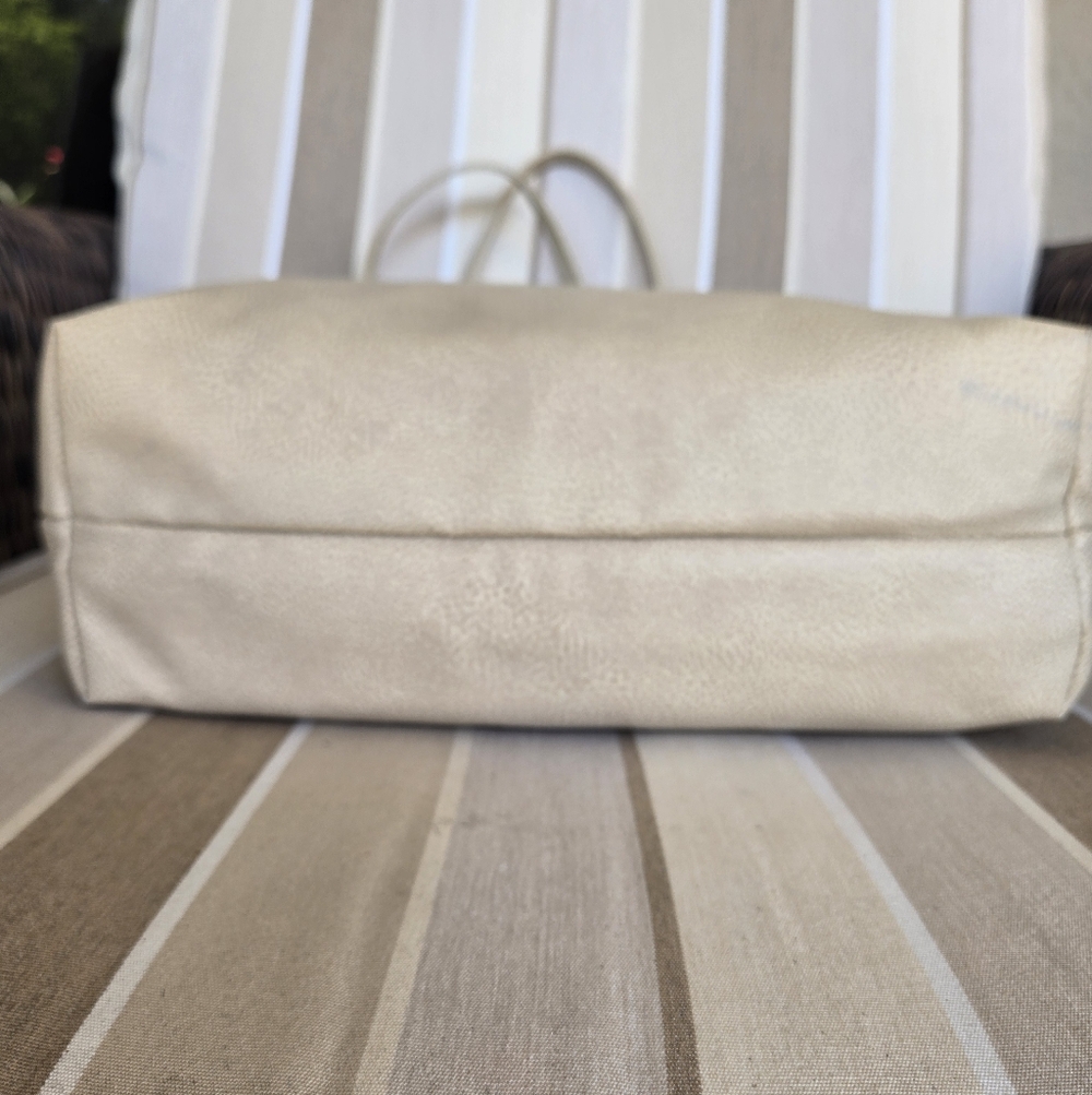 Calvin Klein Cream Faux Leather Tote Shoulder Bag Large Minimalist Work Bag - Picture 4 of 7